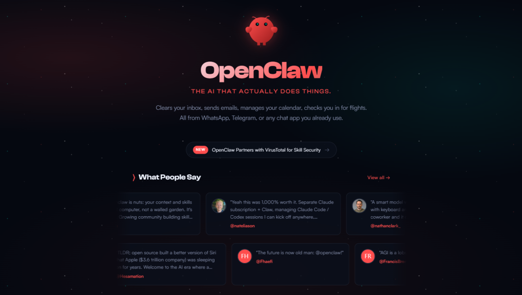 OpenClaw 官网与产品定位示意图