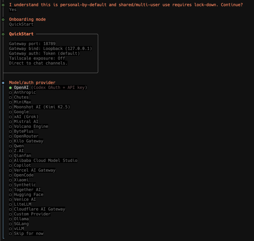 OpenClaw 安装后的引导截图